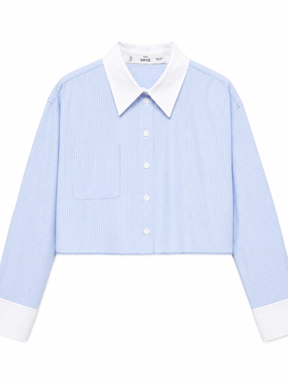 Mango Striped Cropped Button-Down Shirt (Size US 4)